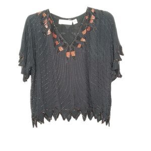 Vintage Anne Katrine silk beaded blouse size medium